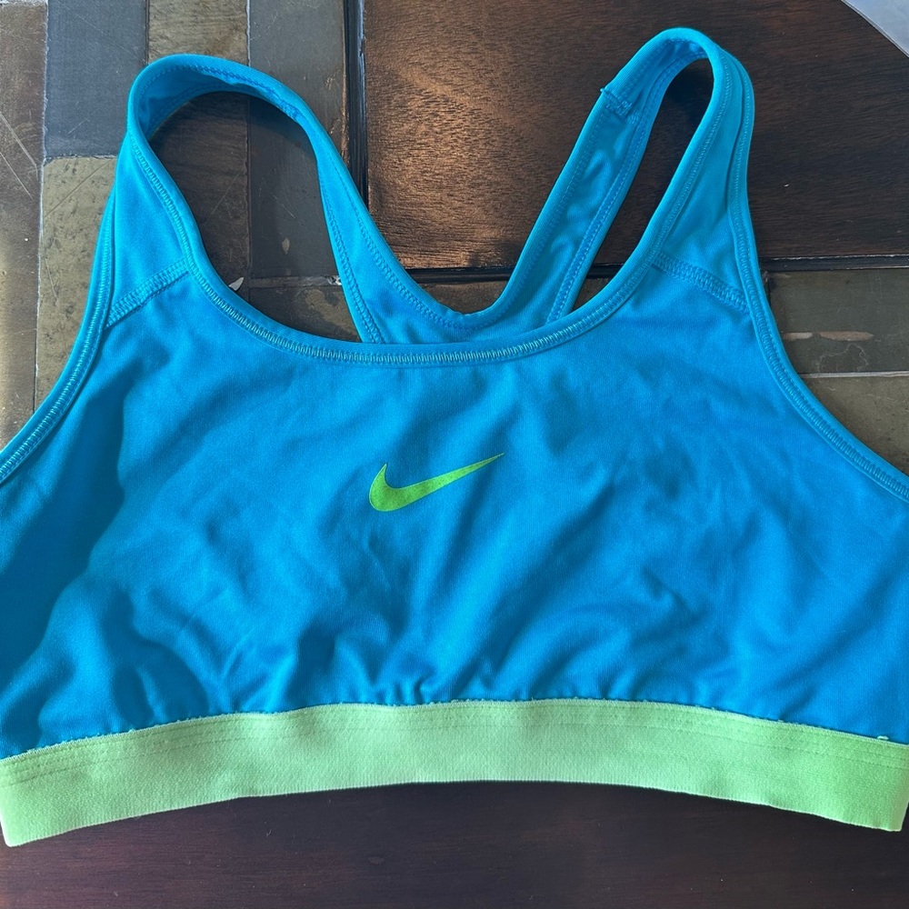 Nike Blue and Green Sports Bra with‎ Racerback and Moisture-Wicking Fabric